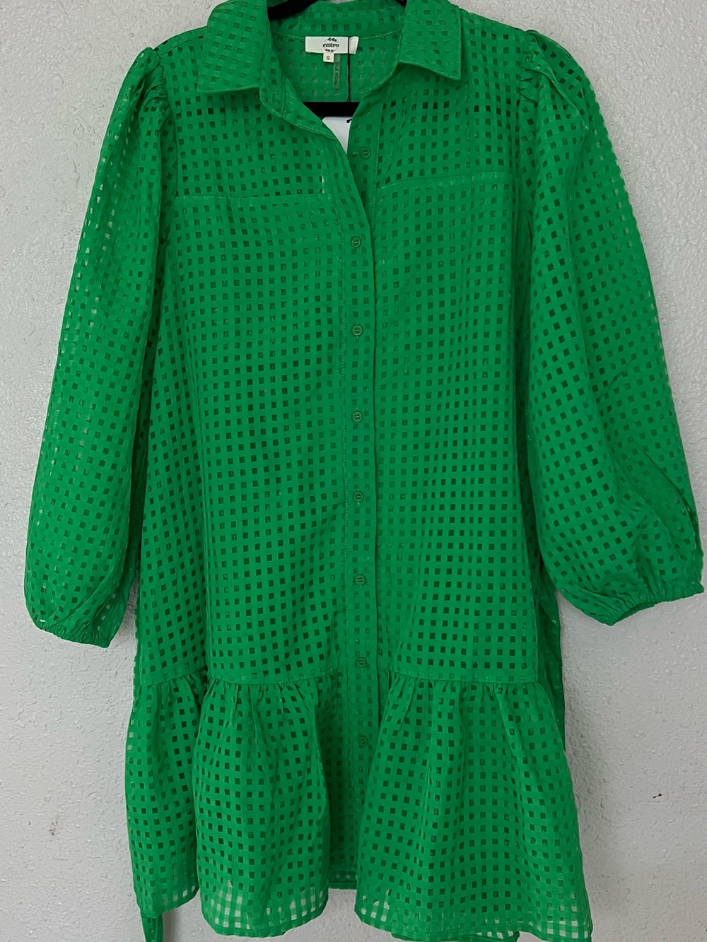 entro Green Eyelet Midi Shirt Dress